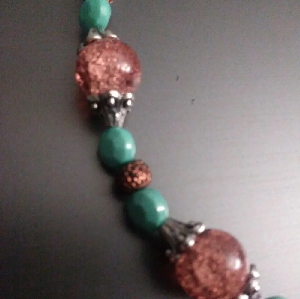 Hand crafted blown glass crackle Rose Gold Necklace and Bracelet matching set